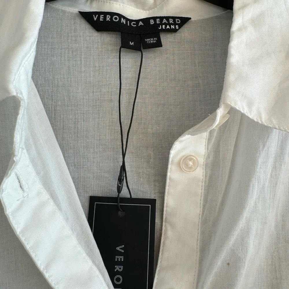 VERONICA BEARD SMOCKED COTTON CROP SHIRT - Picture 3 of 6